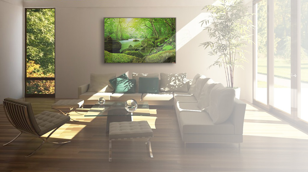 Living Room Open Space With A Wall Forest Printed IR Panel